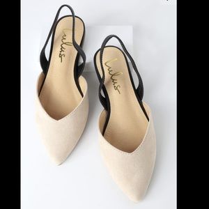 Mae Nude & Black Suede Pointed-Toe Slingback Flats
